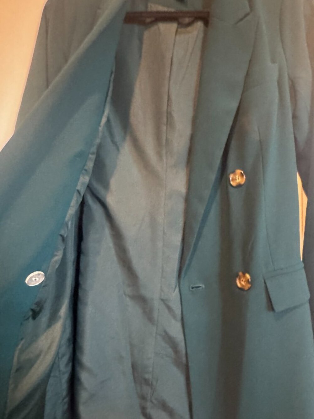 Forever 21 Contemporary Green Belted Blazer Coat Small Double Breasted - Picture 5 of 10